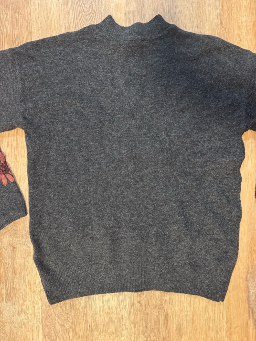 CHARLIE B Charcoal Crewneck Sweater with Multicolor Floral Embroidery - Picture 9 of 11
